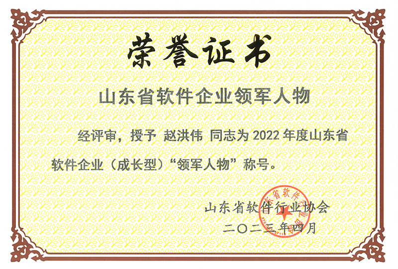 2023年4月荣获“山东省软件企业领军人